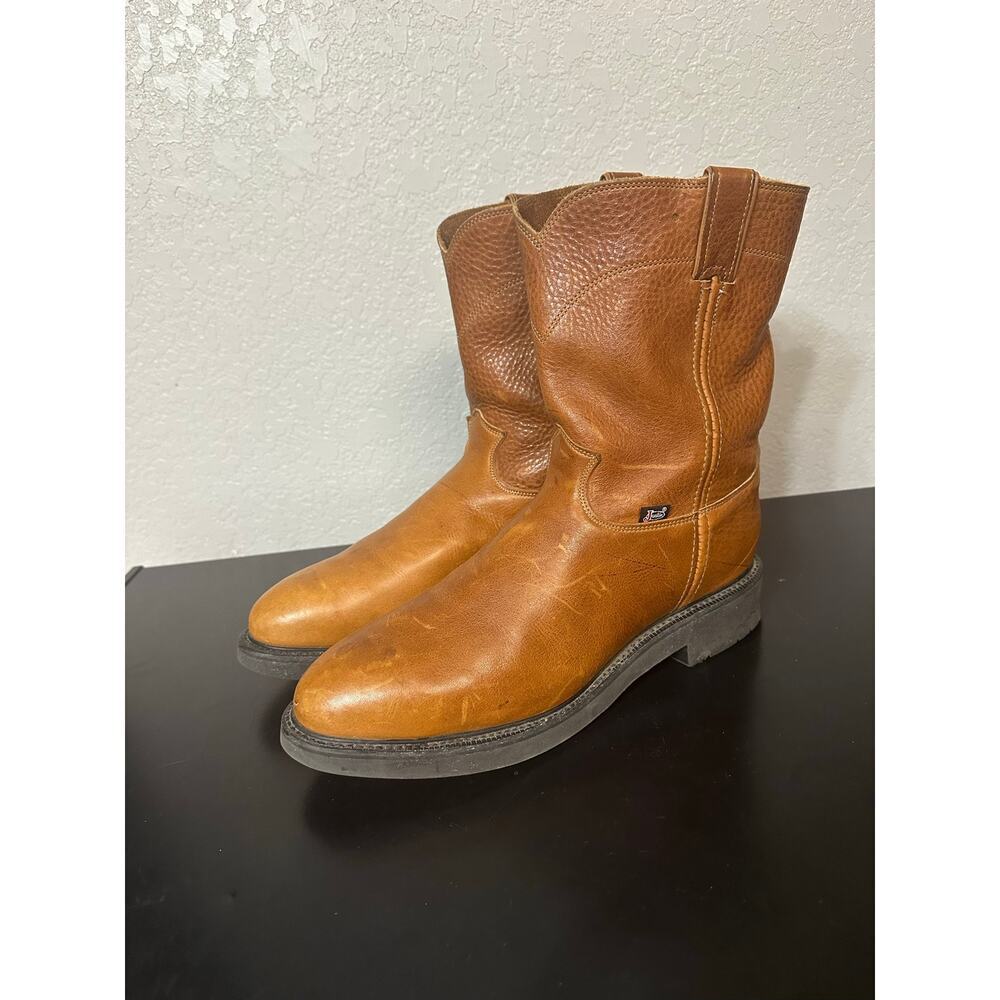 Justin 4766 Pull On Rounded Steel Toe Work Boots Men 14D Western Blue Collar
